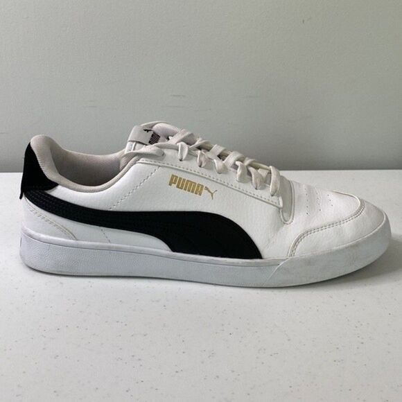 Puma White Black Shuffle Casual Sneaker Shoes Gold Logo Lace Up Classic Leather main image 15